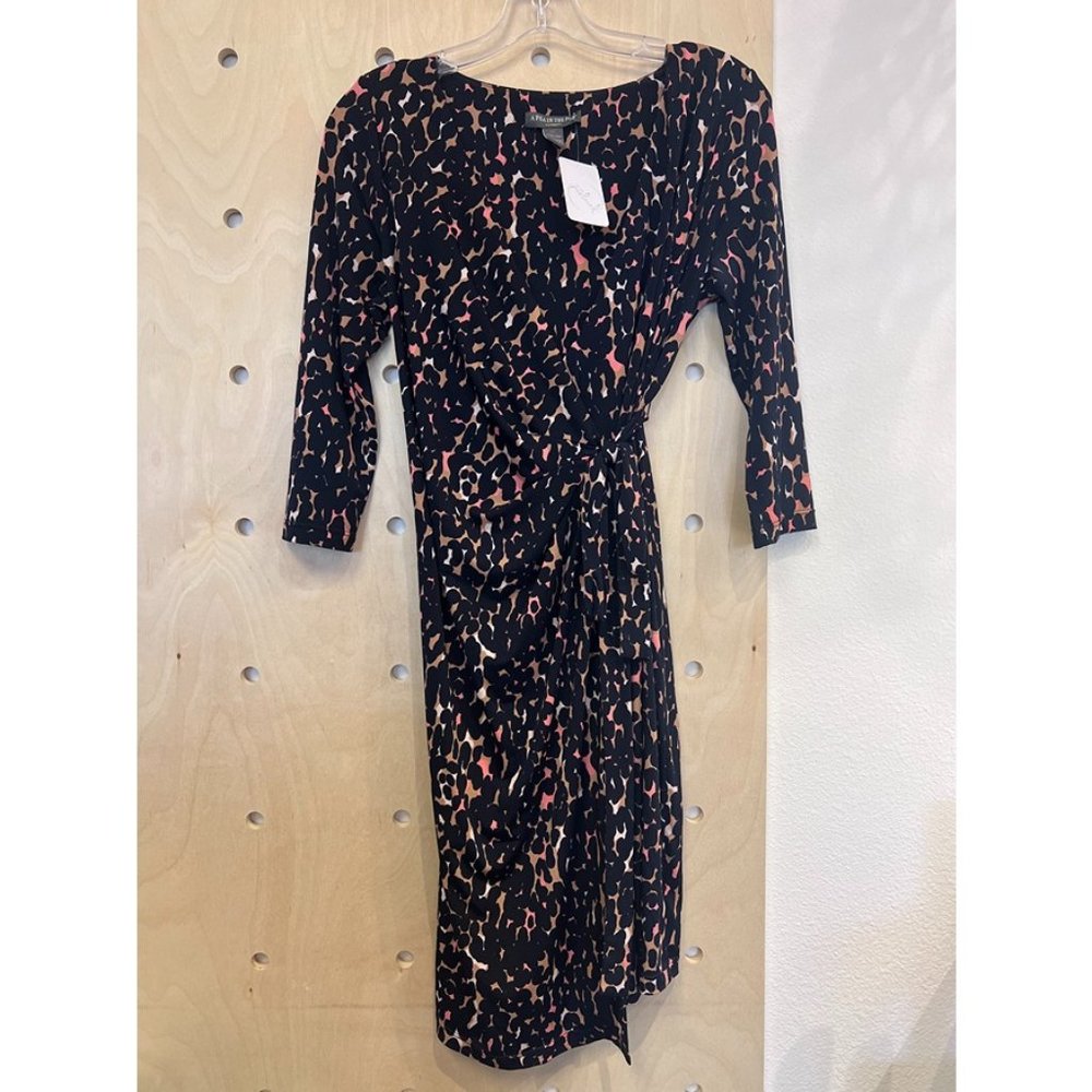 A Pea in the Pod Maternity Womens Black Leopard Print Faux Wrap Dress Size S